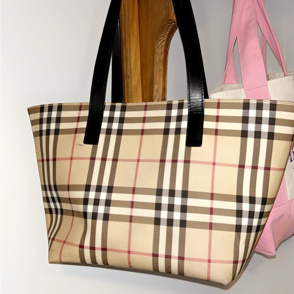 Burberry Tan and Black Checkered Tote